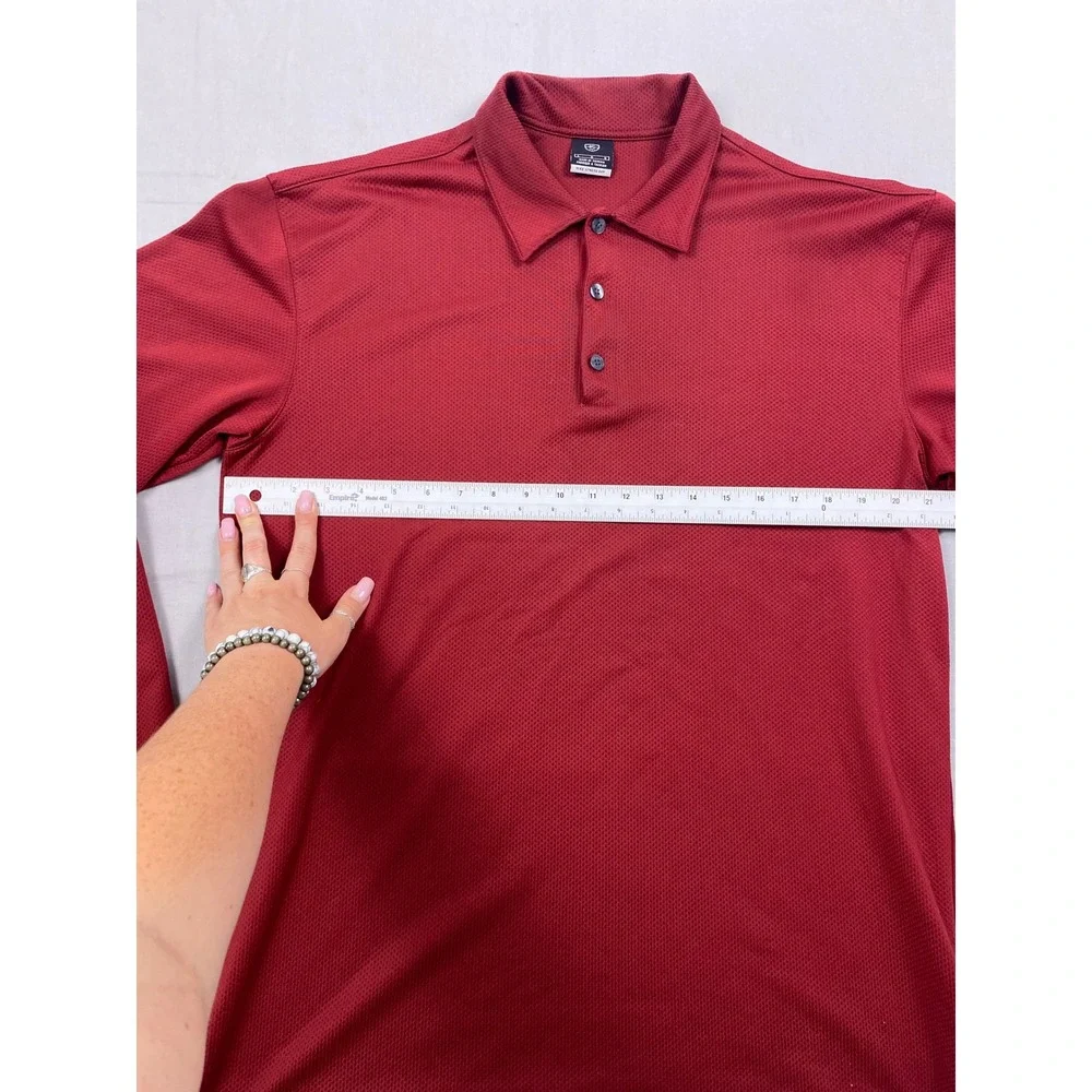 Nike Sphere Dry Long Sleeve Polo Mens Large Red Stretch Textured Golf Athletic